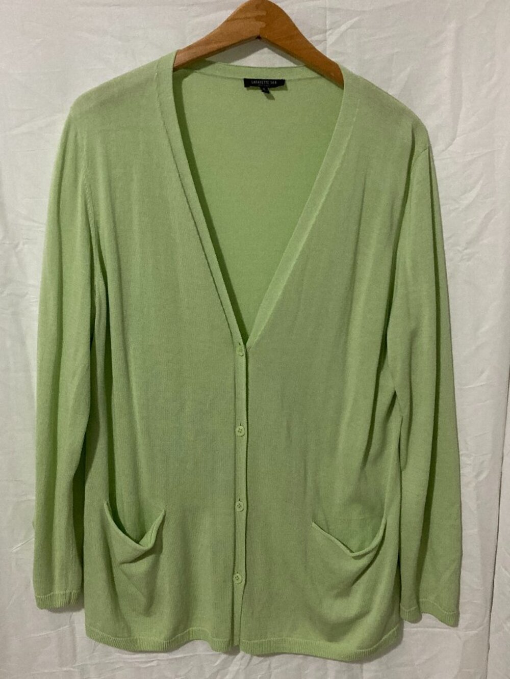 Lafayette 148 Cardigan Sweater Womens XL Green Silk Boyfriend Prep Basic Core